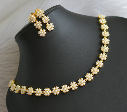 Gold tone pearl flower necklace set dj-41717