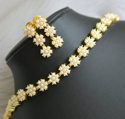 Gold tone pearl flower necklace set dj-41717