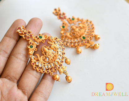 Matte Finish Kemp-green Polki Stone Lakshmi Haar Set dj-21930