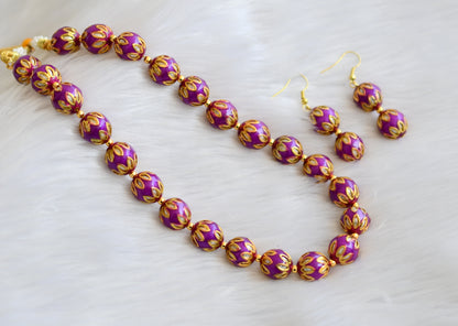 Handmade violet meenakari balls necklace set dj-02715