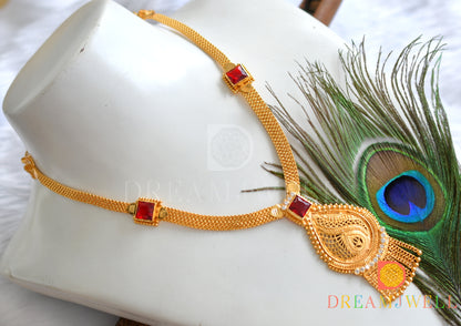 Gold tone white-red square stone Kerala style short haar dj-38109