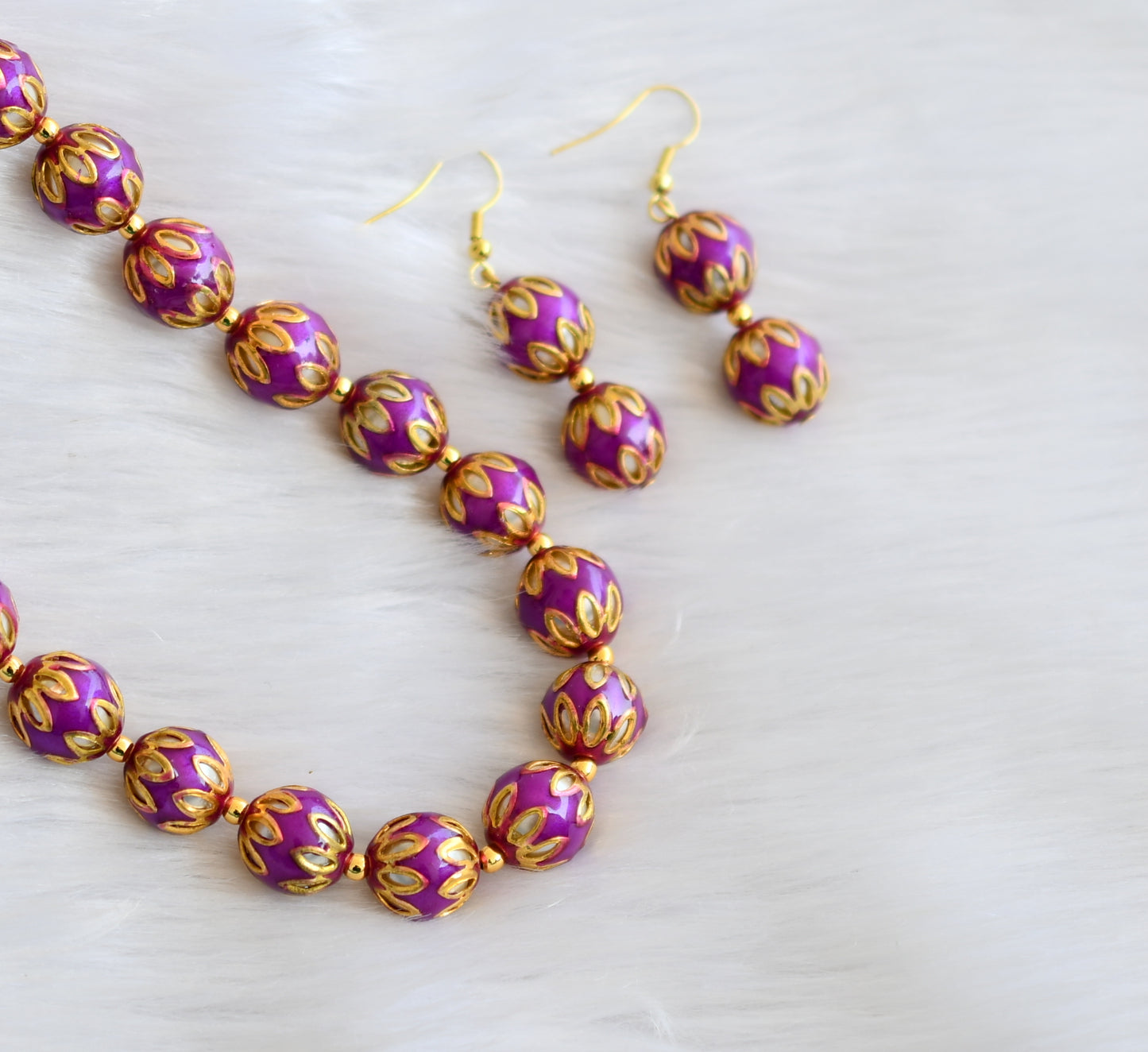 Handmade violet meenakari balls necklace set dj-02715