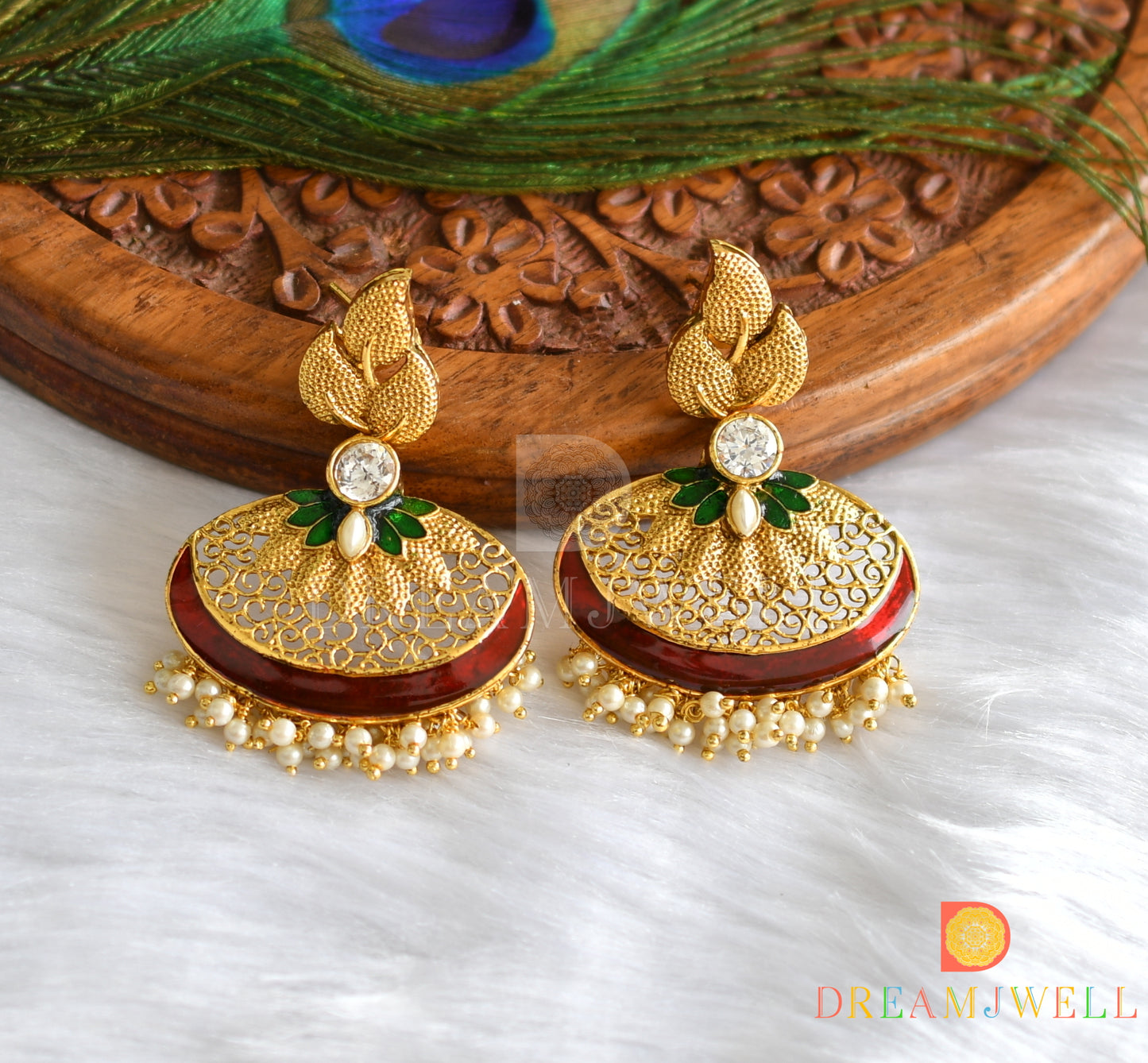 Antique red-green pearl big mango earrings dj-37375