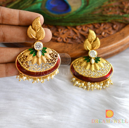 Antique red-green pearl big mango earrings dj-37375