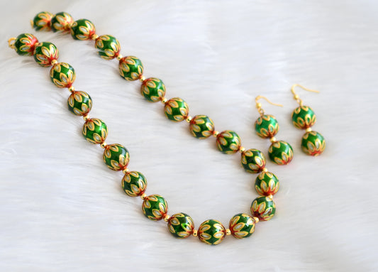 Handmade green-red meenakari balls necklace set dj-39703