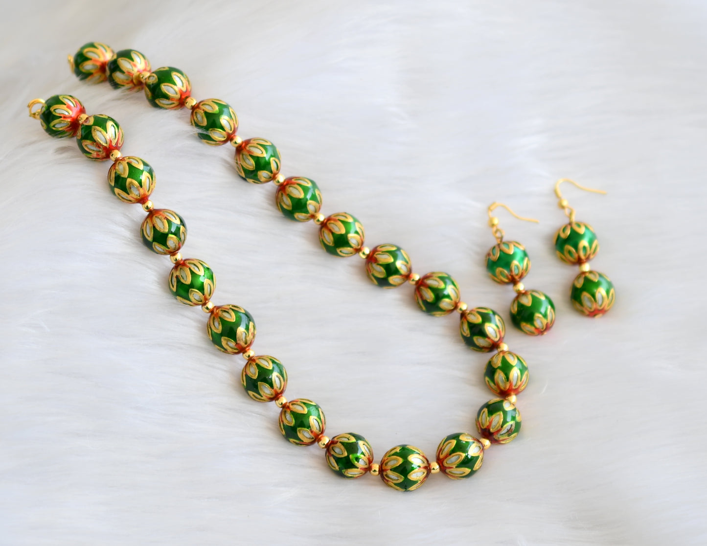 Handmade green-red meenakari balls necklace set dj-39703