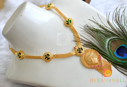 Gold tone pink-green round Kerala style short haar dj-38113