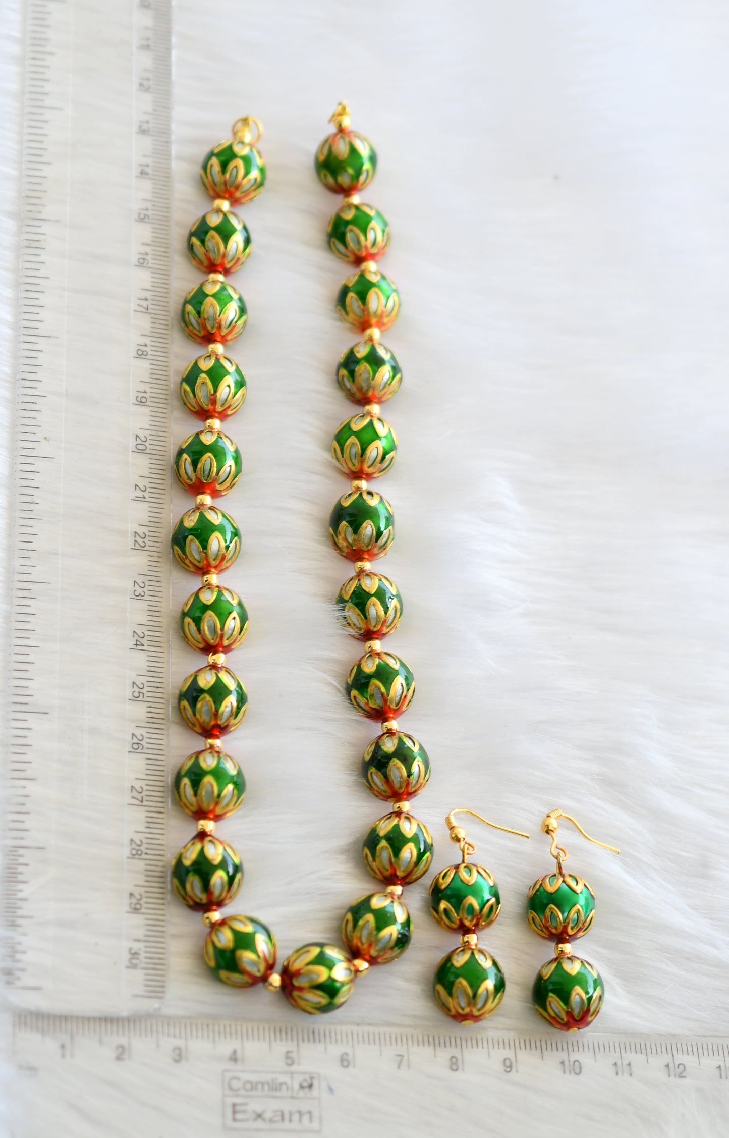 Handmade green-red meenakari balls necklace set dj-39703