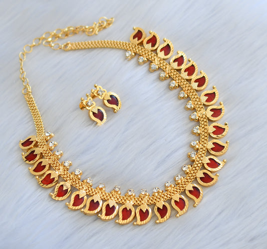 Gold tone red mango Kerala style necklace set dj-34690