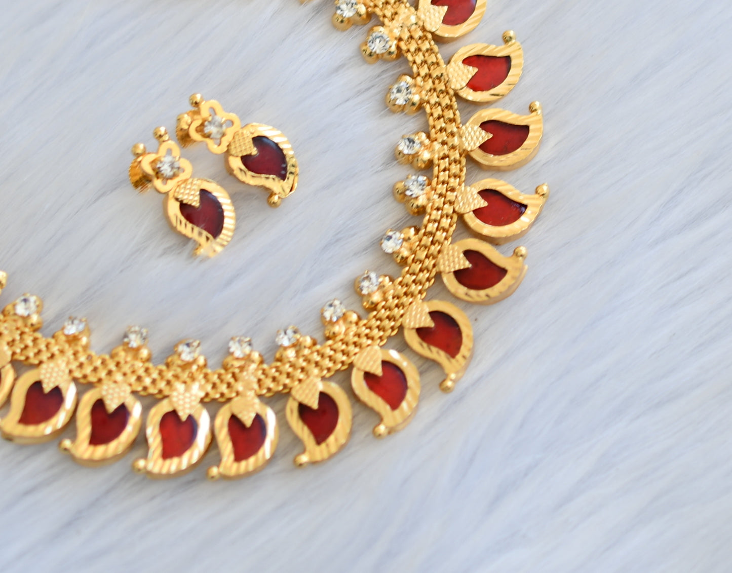 Gold tone red mango Kerala style necklace set dj-34690