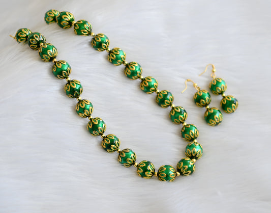 Handmade green meenakari balls necklace set dj-02717