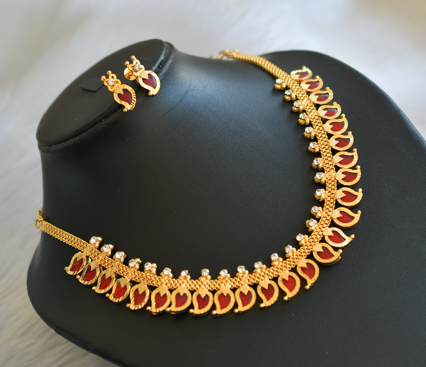 Gold tone red mango Kerala style necklace set dj-34690