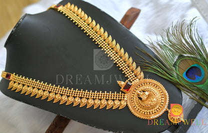 Gold tone white-red square stone mango-Lakshmi Kerala style haar dj-38115