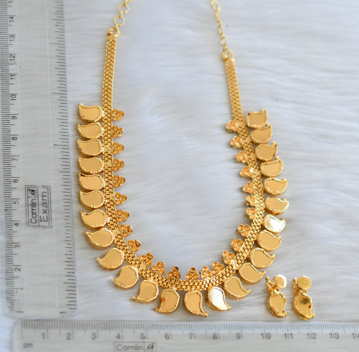 Gold tone red mango Kerala style necklace set dj-34690