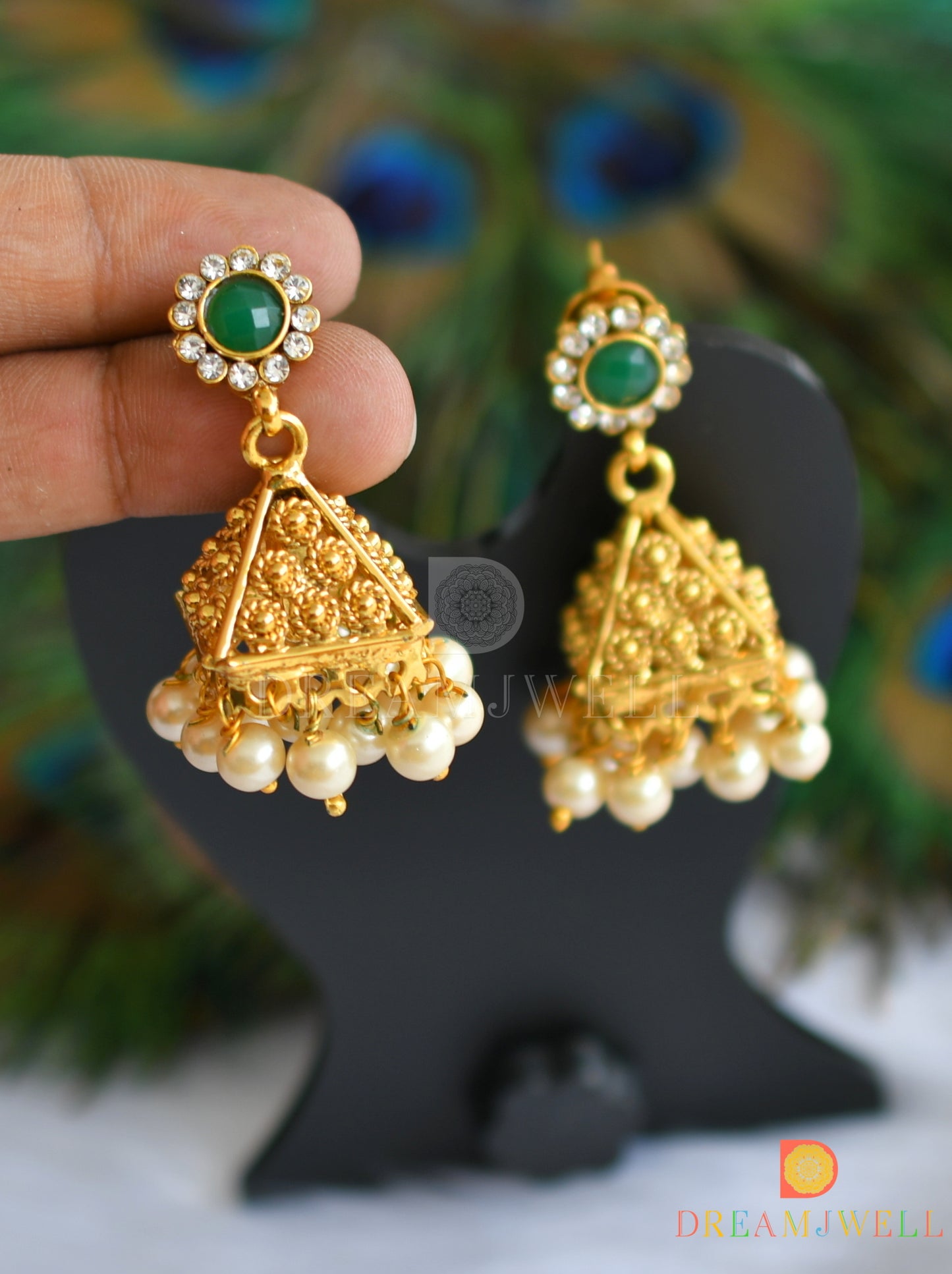 Antique green pearl designer jhumkka dj-37366