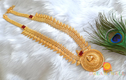 Gold tone white-red square stone mango-Lakshmi Kerala style haar dj-38115