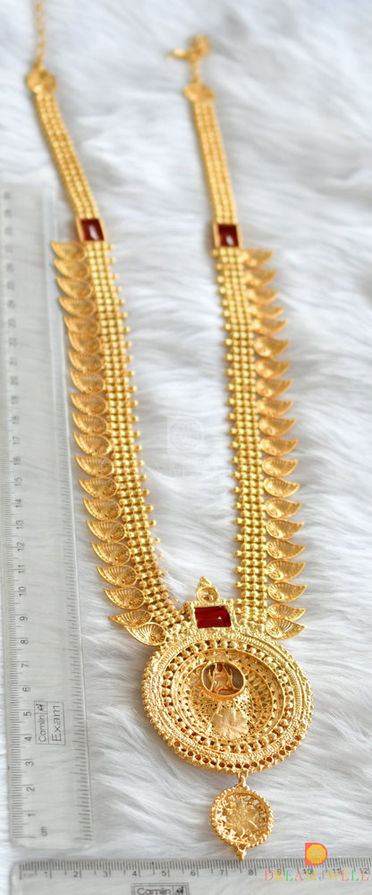 Gold tone white-red square stone mango-Lakshmi Kerala style haar dj-38115