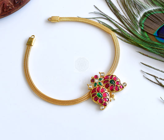 Gold tone mango red-green kundan jadau necklace dj-35889