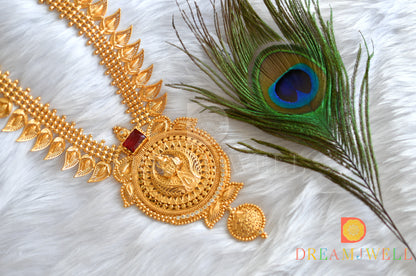 Gold tone white-red square stone mango-Lakshmi Kerala style haar dj-38116