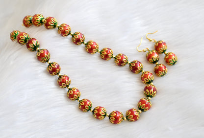 Handmade red-green meenakari balls necklace set dj-02706