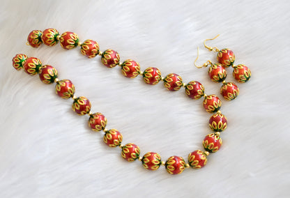 Handmade red-green meenakari balls necklace set dj-02706