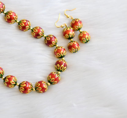 Handmade red-green meenakari balls necklace set dj-02706