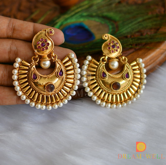 Antique mango purple pearl big bali earrings dj-37376