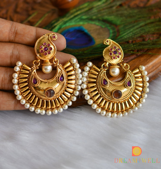 Antique mango purple pearl big bali earrings dj-37376
