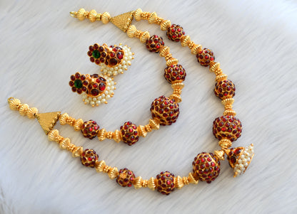 Gold tone Kemp Rudhra Ball double Layer Temple Necklace Set dj-18366