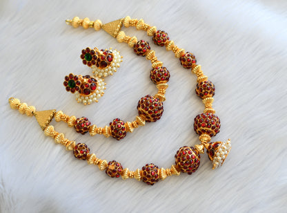 Gold tone Kemp Rudhra Ball double Layer Temple Necklace Set dj-18366