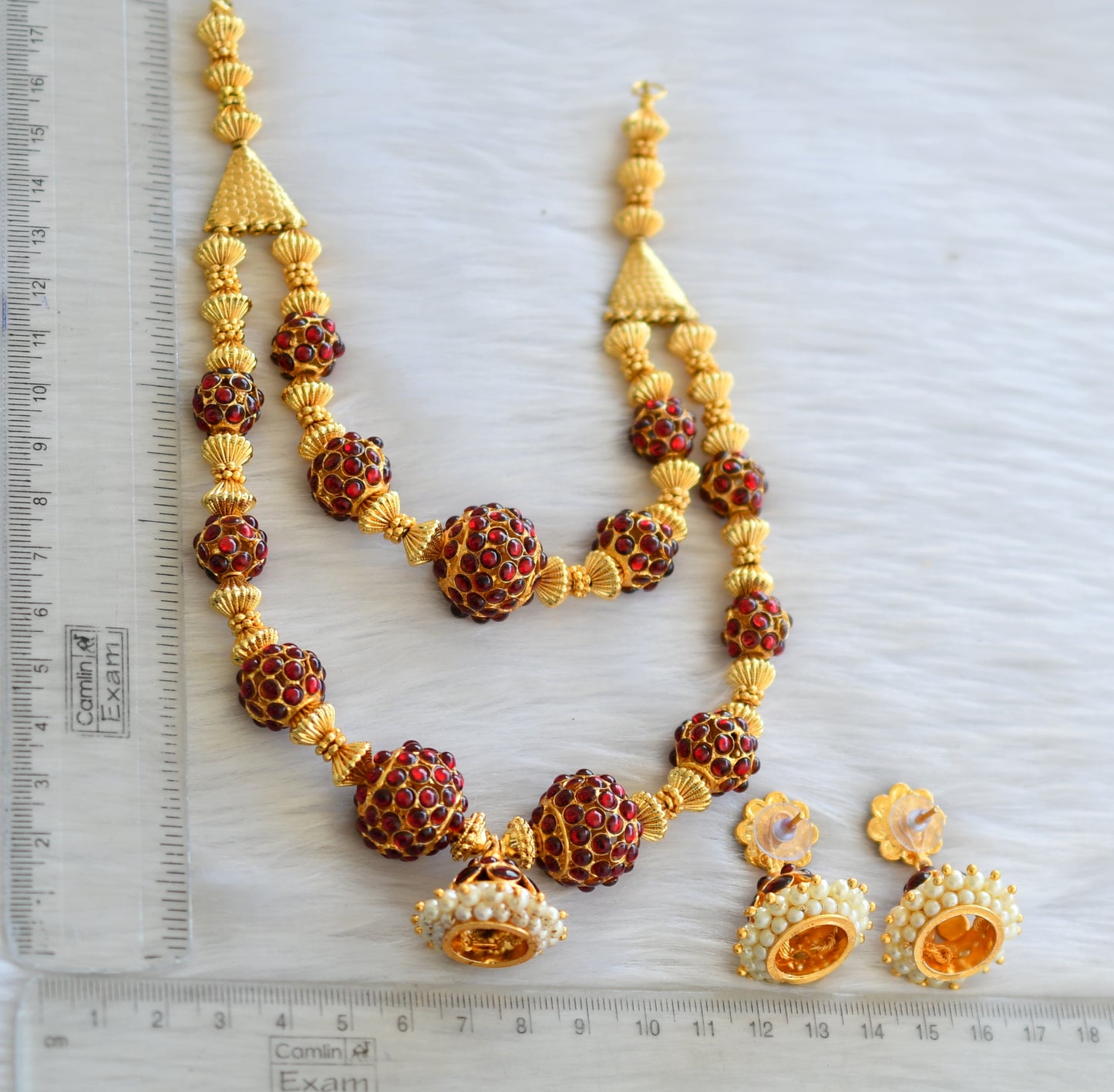 Gold tone Kemp Rudhra Ball double Layer Temple Necklace Set dj-18366