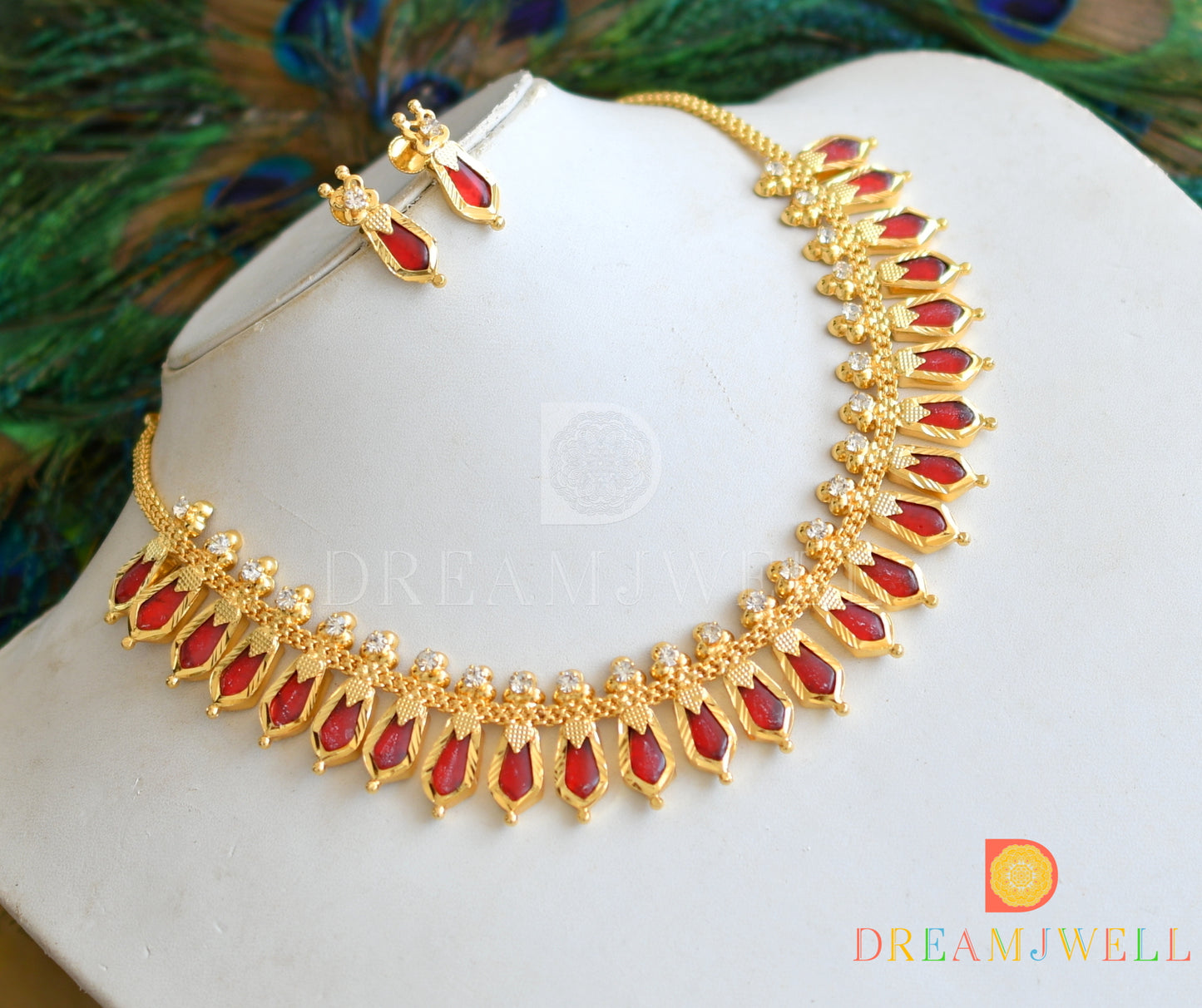 Gold tone red nagapadam designer necklace set dj-34689