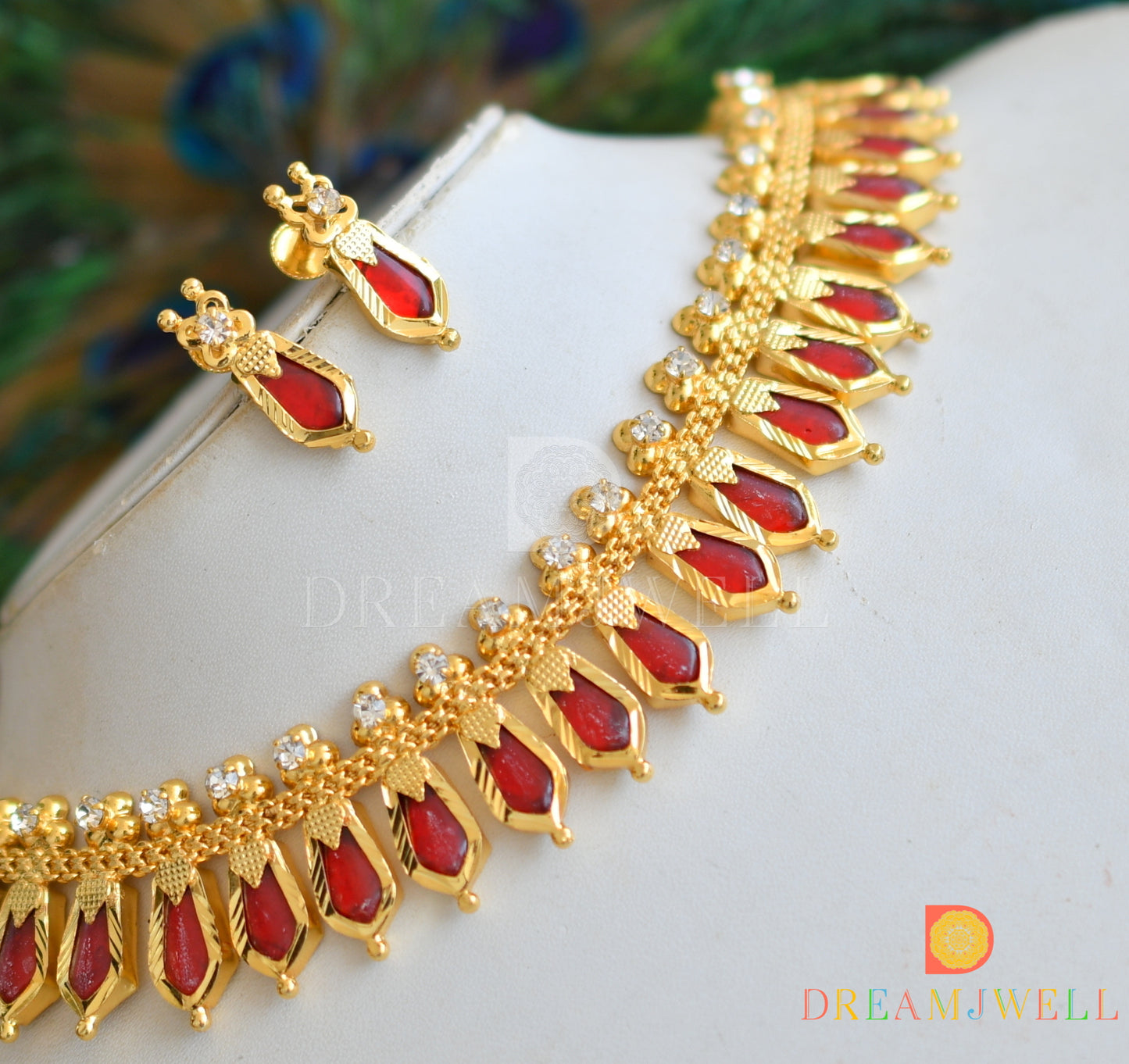 Gold tone red nagapadam designer necklace set dj-34689