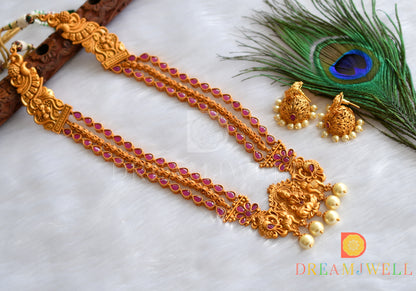 Matte finish semiprecious ruby Lakshmi multilayer haar set dj-14249