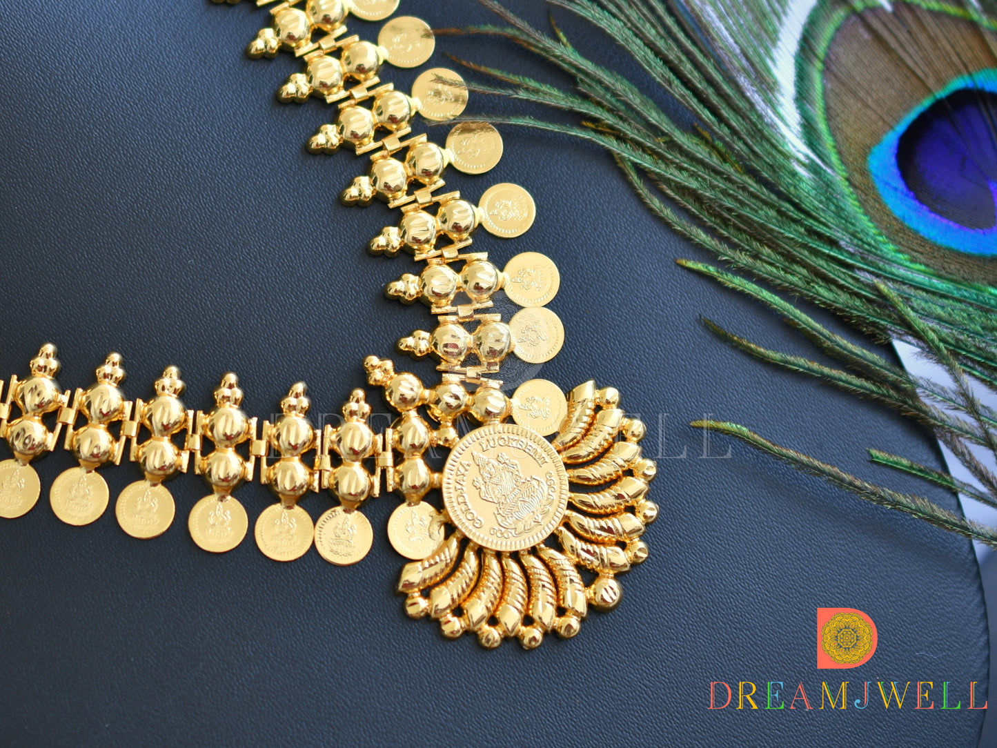 Gold tone Lakshmi coin Kerala style necklace dj-38104