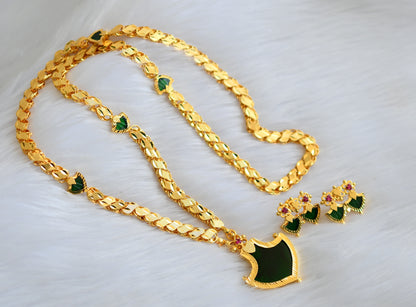 Gold tone green palakka long chain set dj-30345