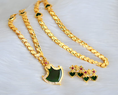 Gold tone green palakka long chain set dj-30345