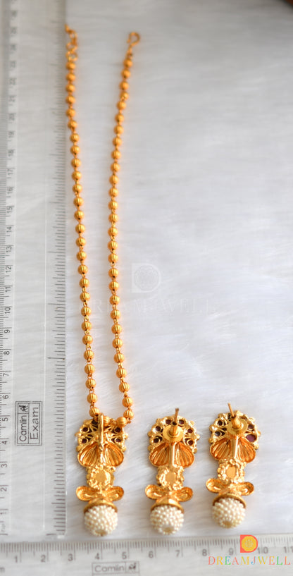 Antique gold tone Ruby-green flower chain/necklace set dj-14694