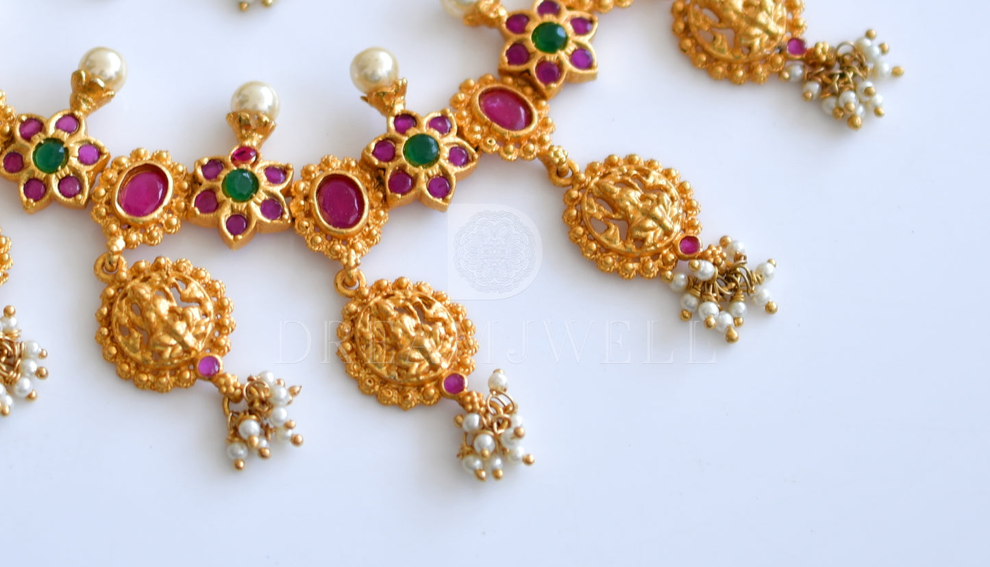 Gold Plated gutta poosalu ruby-emerald lakshmi necklace set dj-06211