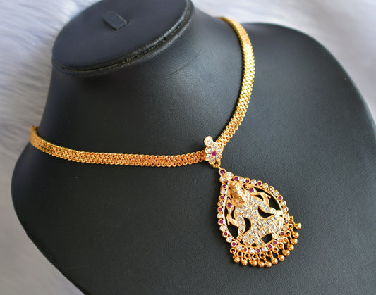 Gold Tone Cz White-pink Lakshmi South Indian Style Necklace /Attigai dj-27248