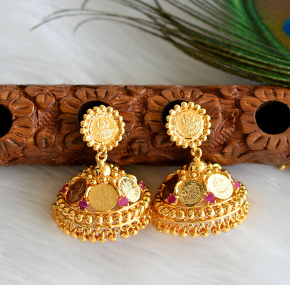 Gold tone Pink Lakshmi coin necklace set dj-33772