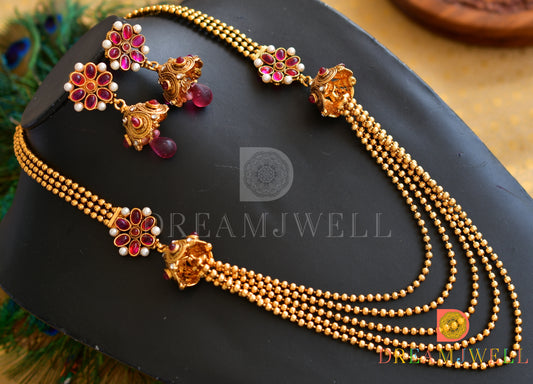 Antique Pink Designer Multilayer Mugappu Necklace Set dj-24438