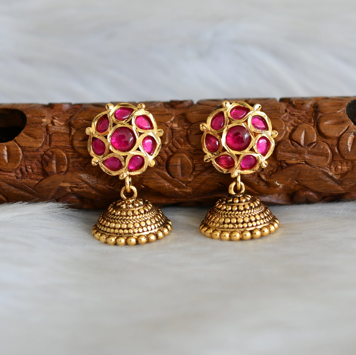 Matte finish pink kundan jadau jhumkka dj-41693