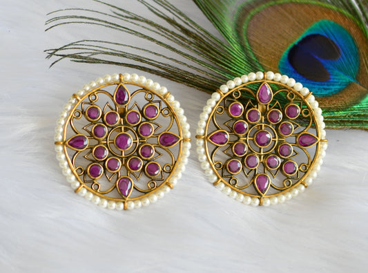 Antique ruby pearl big round earrings dj-19987