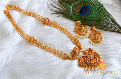 Matte finish semiprecious ruby-emerald Lakshmi haar set dj-12944