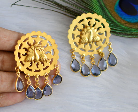 Gold tone lavender peacock earrings dj-19984