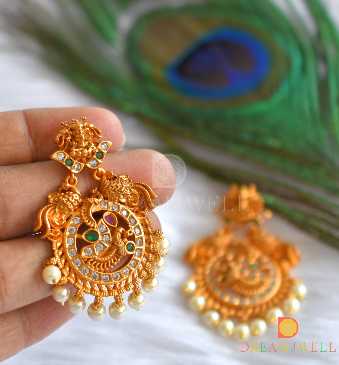 Matte finish semiprecious ruby-emerald Lakshmi haar set dj-12944