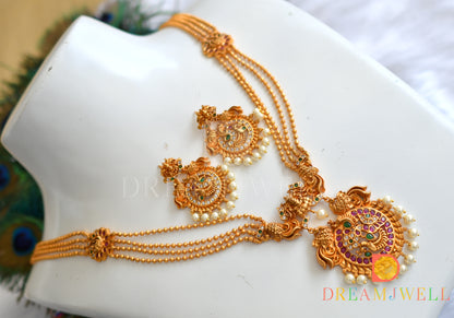 Matte finish semiprecious ruby-emerald Lakshmi haar set dj-12944