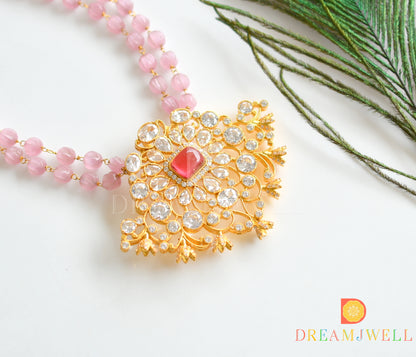Gold look alike Moissanite pink-white stone designer necklace dj-36622
