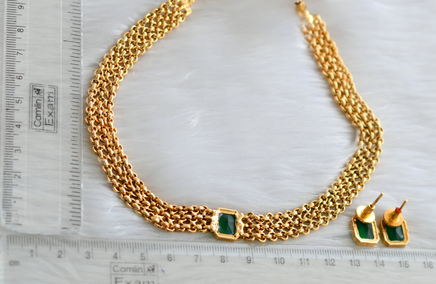 Antique gold green block stone choker necklace set dj-39684